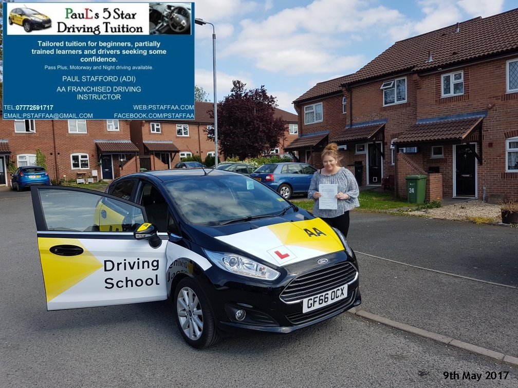 Test Pass pupil Leeanne Bramley in Hereford with Pauls 5 star driving tuition